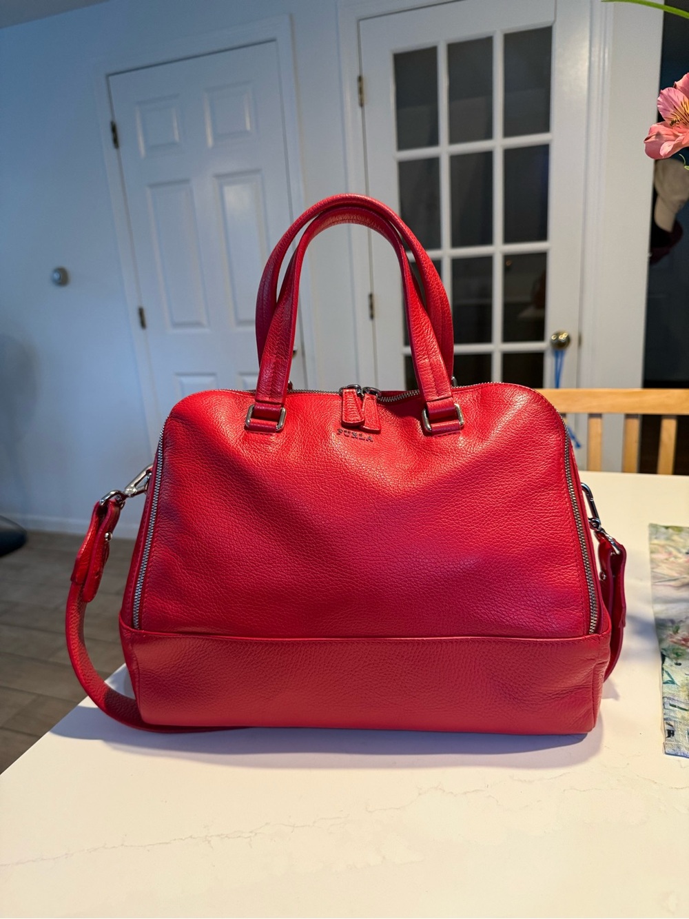 Furla Red Leather Top-Handle Satchel - Picture 4 of 7